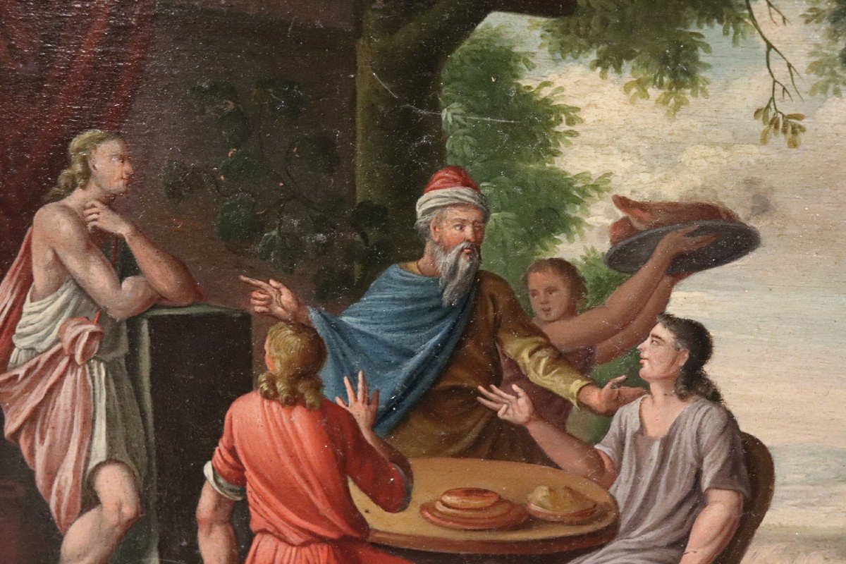 Dipinto biblico, XIX secolo, olio su tavola-photo-3