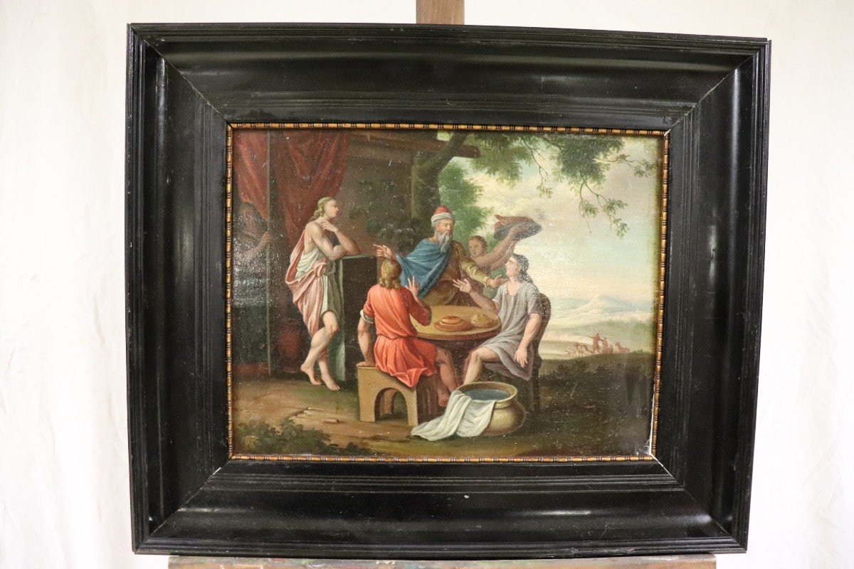 Dipinto biblico, XIX secolo, olio su tavola-photo-4