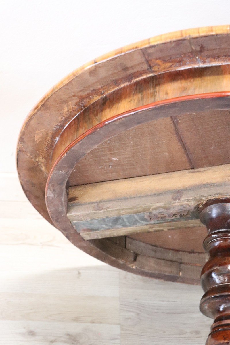 Tavolo rotondo antico intarsiato, metà XIX secolo-photo-2