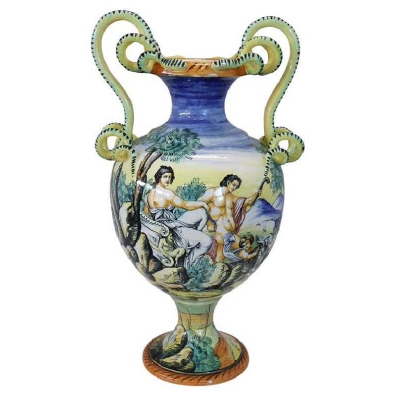 Vaso grande antico in maiolica dipinta a mano secolo XIX