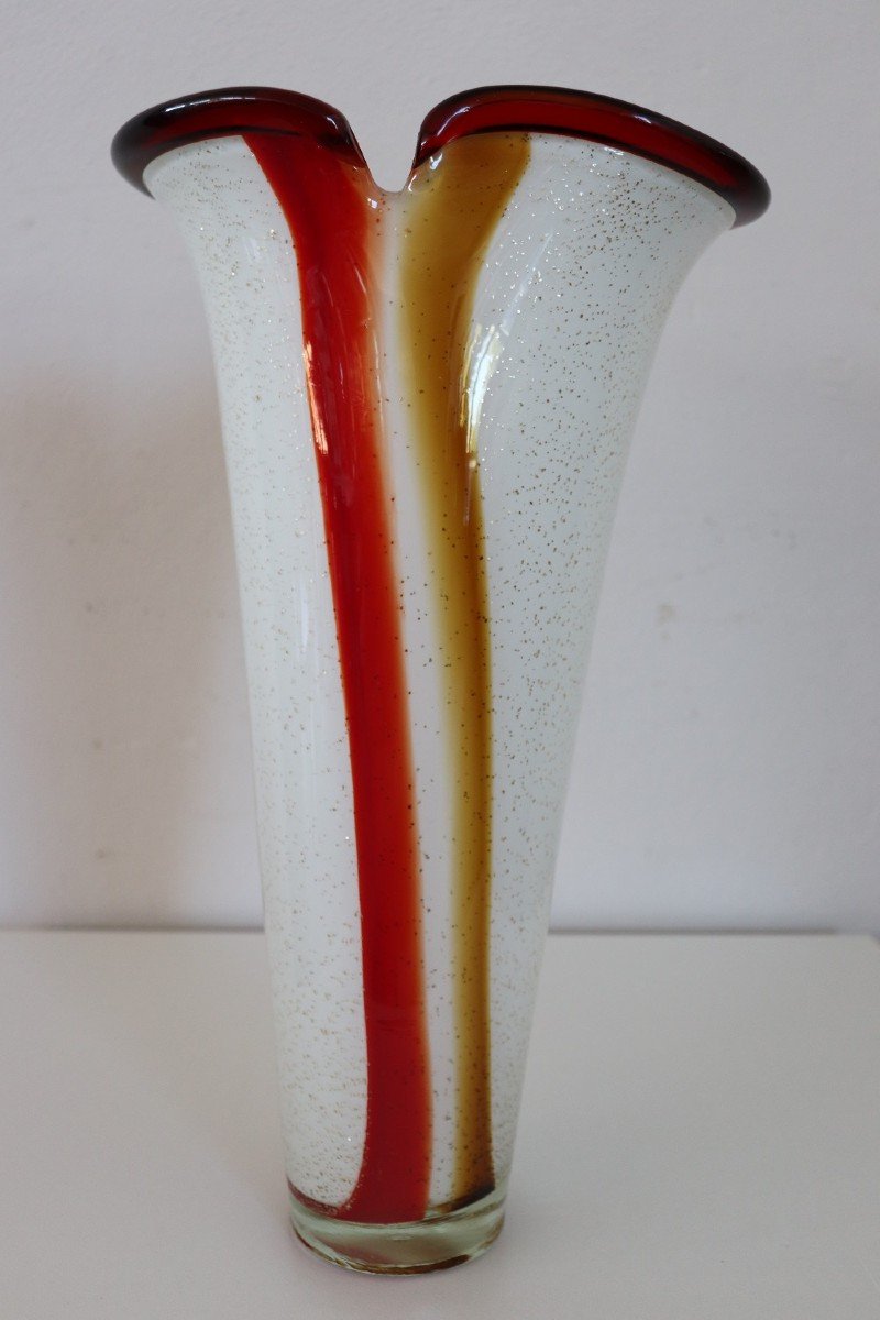 Vaso grande vintage in vetro artistico di Murano, Italia, anni '80-photo-5