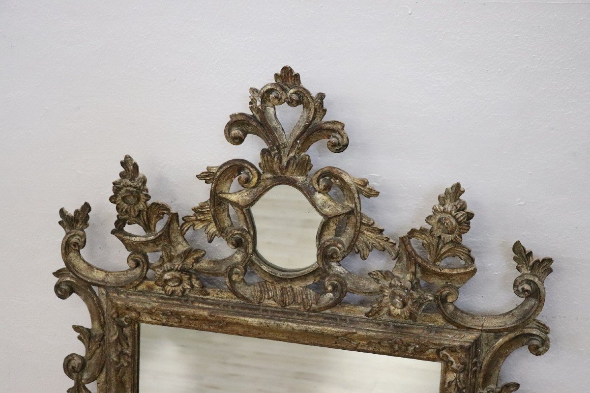 Specchio da parete in legno intagliato e argentato-photo-3
