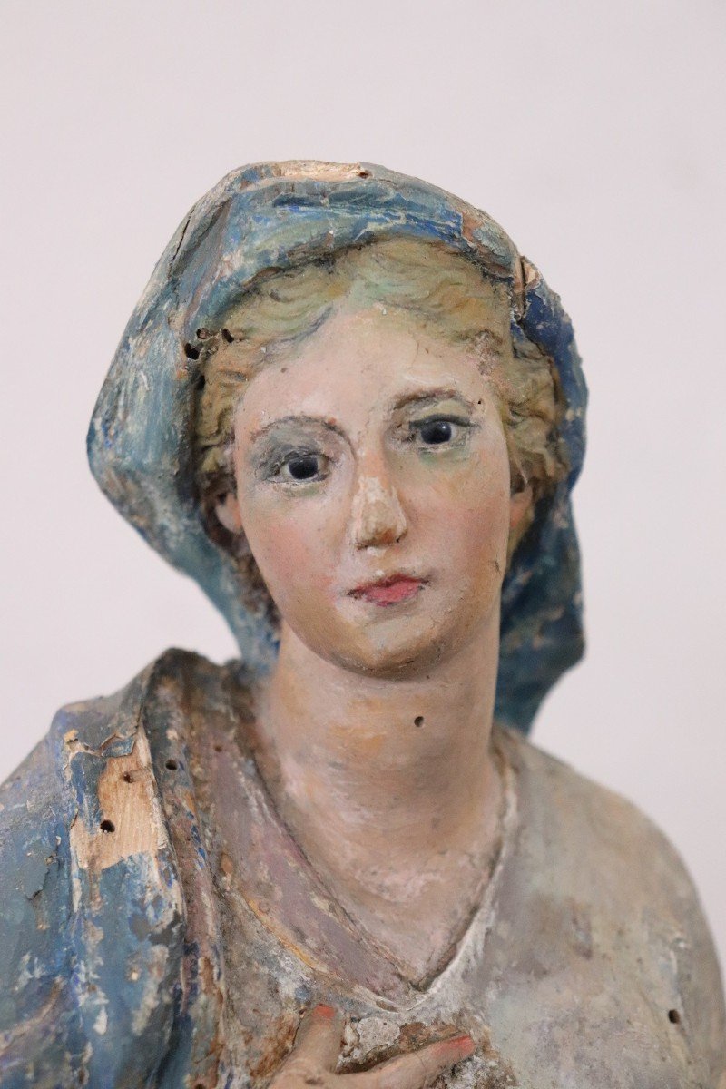 Scultura antica della Madonna in legno intagliato a mano, metà XIX secolo-photo-5