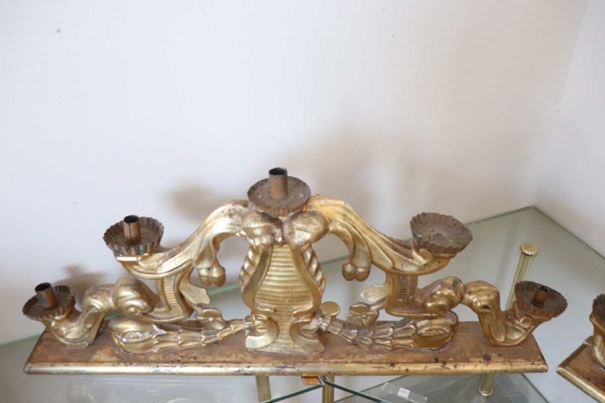 Candelabri antichi in legno intagliato e dorato, fine XVII secolo, set di 2-photo-4