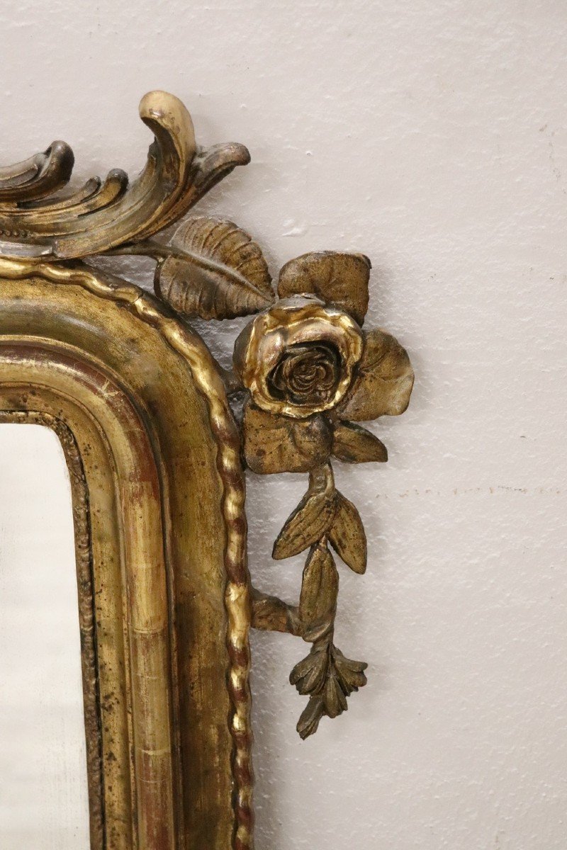 Specchio da parete antico in legno intagliato e dorato, metà XIX secolo-photo-4