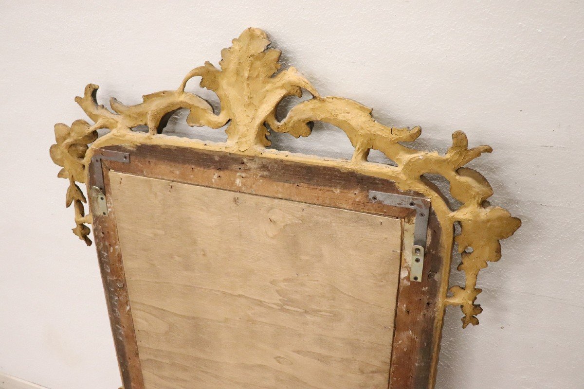 Specchio da parete antico in legno intagliato e dorato, metà XIX secolo-photo-6