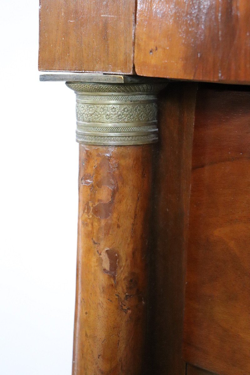 Cassettiera antica in legno di noce massiccio, inizio XIX secolo-photo-4