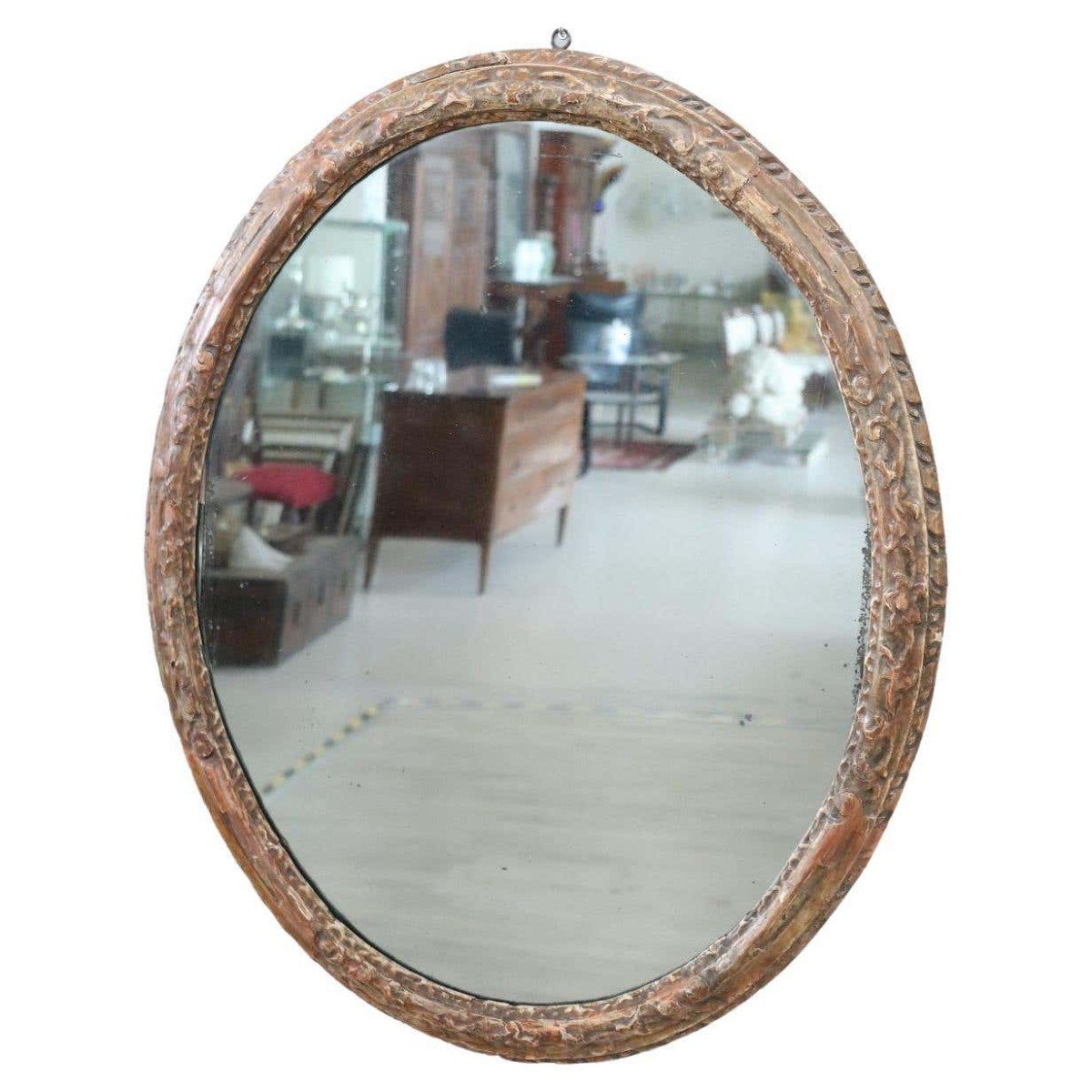 Specchio da parete antico in legno intagliato, fine XVII secolo