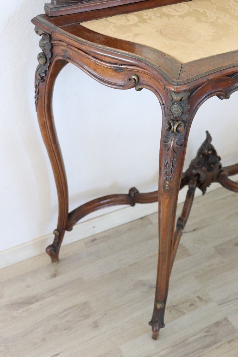 Table Console Ancienne En Noyer Avec Miroir-photo-4