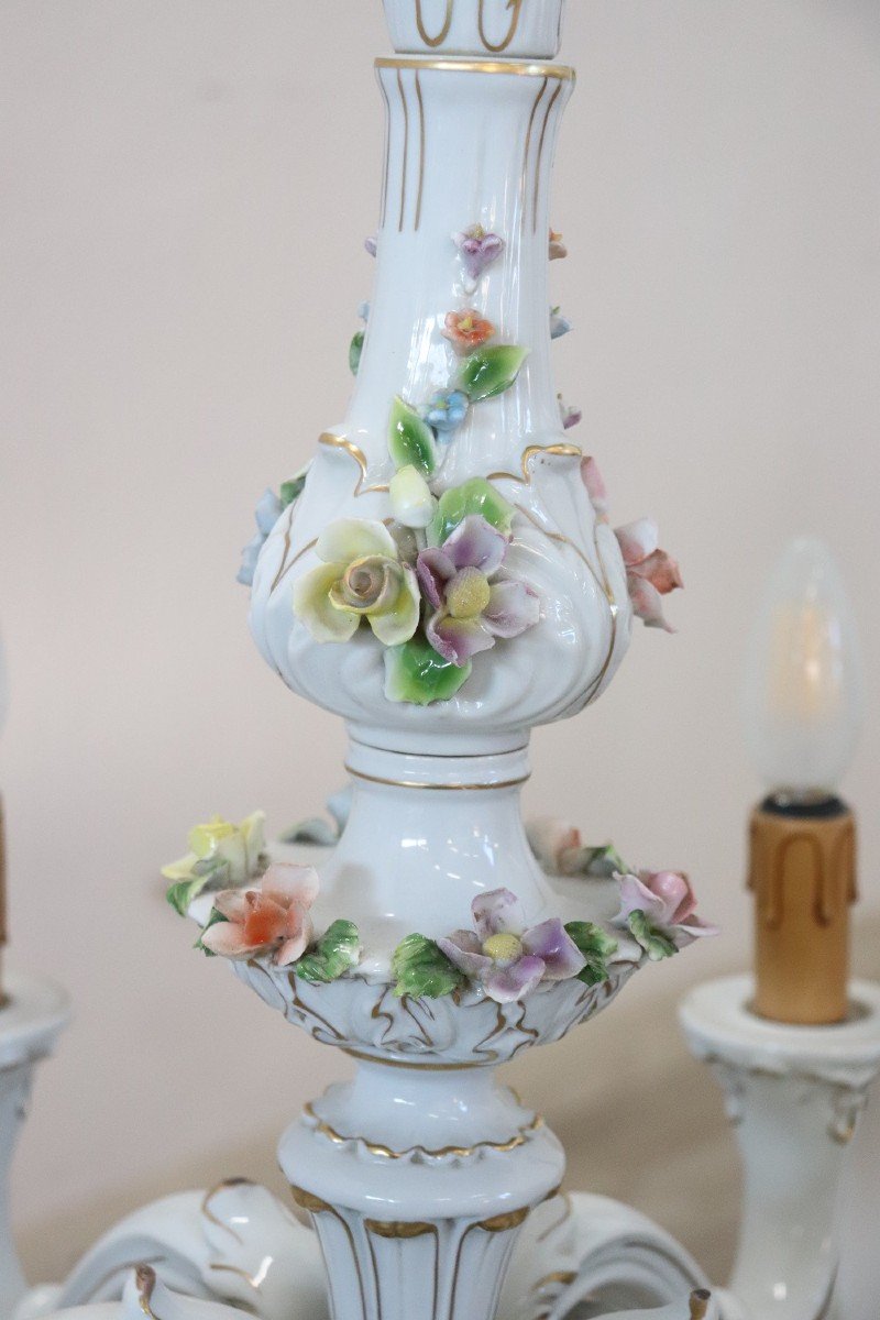 Lampadario in porcellana con decorazione floreale di Capodimonte, anni '50-photo-4