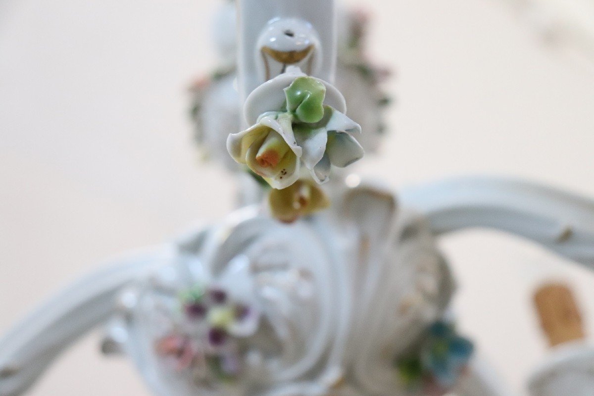 Lampadario in porcellana con decorazione floreale di Capodimonte, anni '50-photo-2