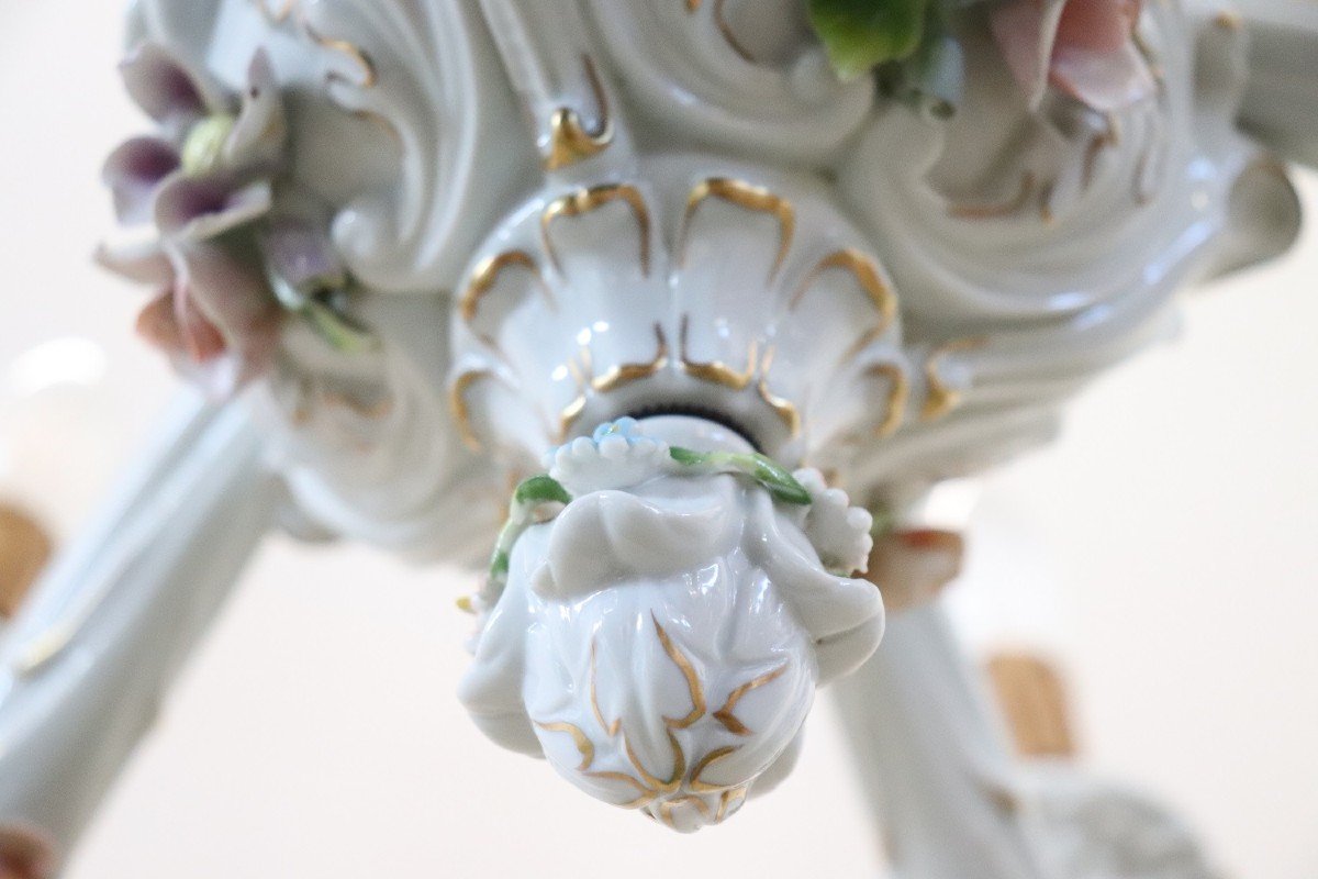 Lampadario in porcellana con decorazione floreale di Capodimonte, anni '50-photo-3