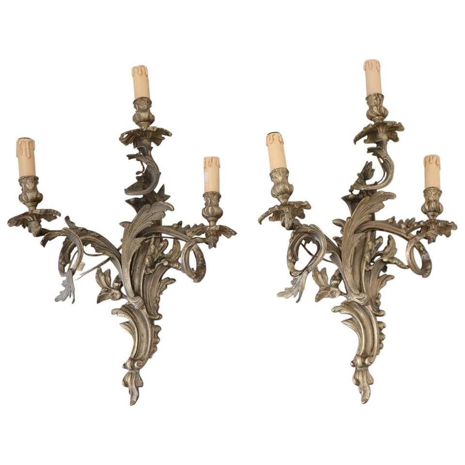 Applique antiche in bronzo dorato, set di 2