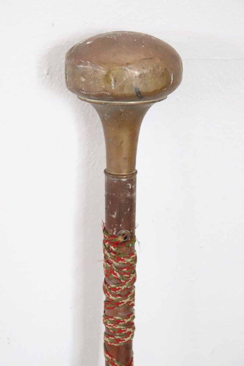 mazza cerimoniale bastone in legno e manico in ottone con stemma Sec XVIII-photo-2