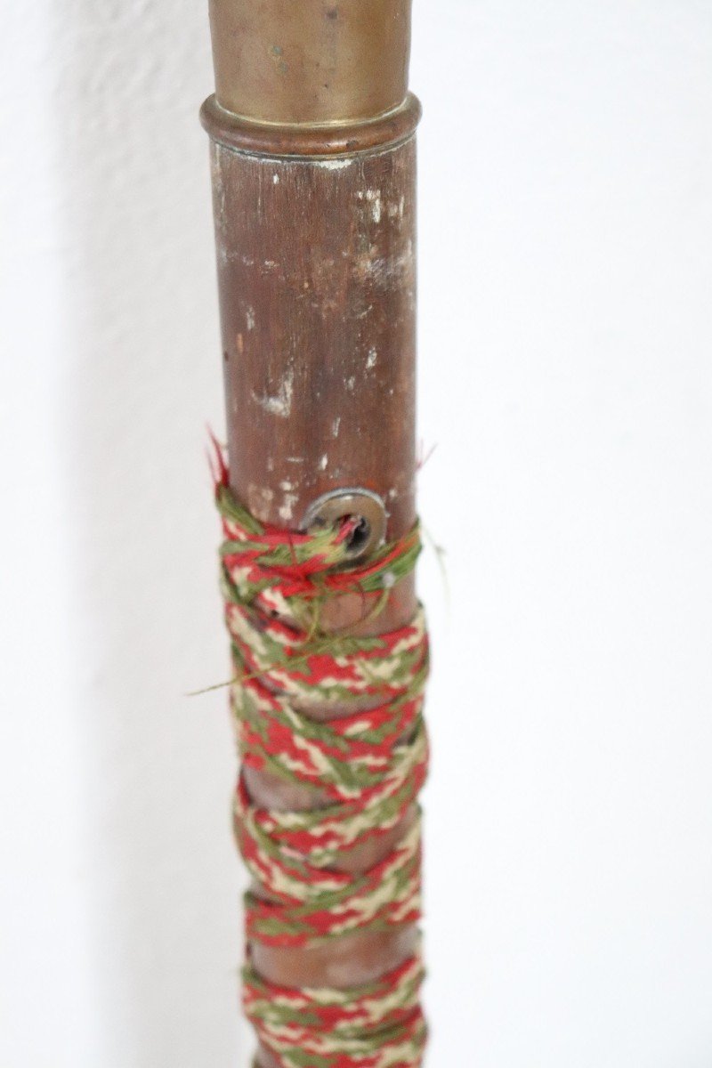mazza cerimoniale bastone in legno e manico in ottone con stemma Sec XVIII-photo-4