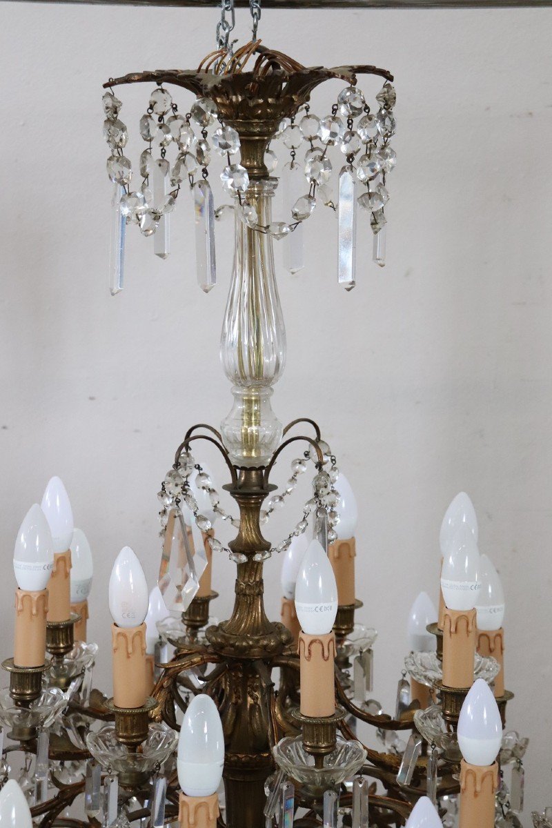 Lampadario grande in bronzo e cristallo con 24 lampadine-photo-1