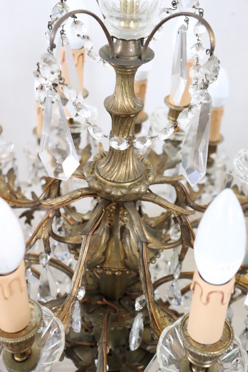 Lampadario grande in bronzo e cristallo con 24 lampadine-photo-3