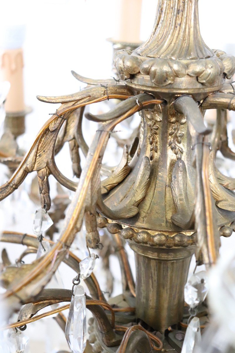 Lampadario grande in bronzo e cristallo con 24 lampadine-photo-7