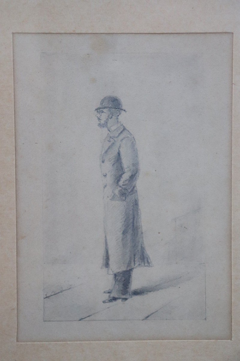 Gentiluomo con cappello, inizio XX secolo, disegno a matita-photo-3