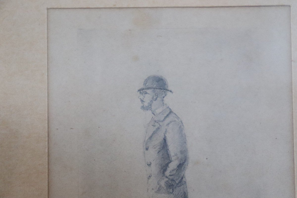 Gentiluomo con cappello, inizio XX secolo, disegno a matita-photo-4