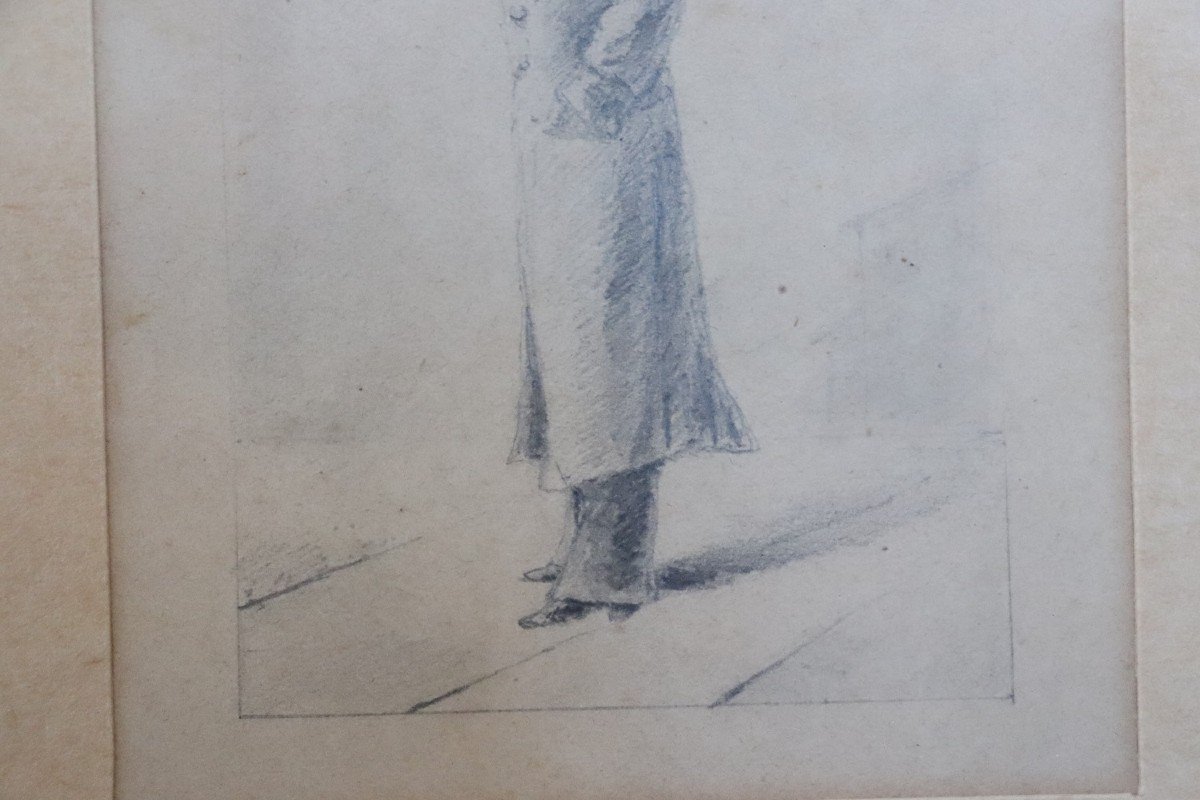 Gentiluomo con cappello, inizio XX secolo, disegno a matita-photo-1