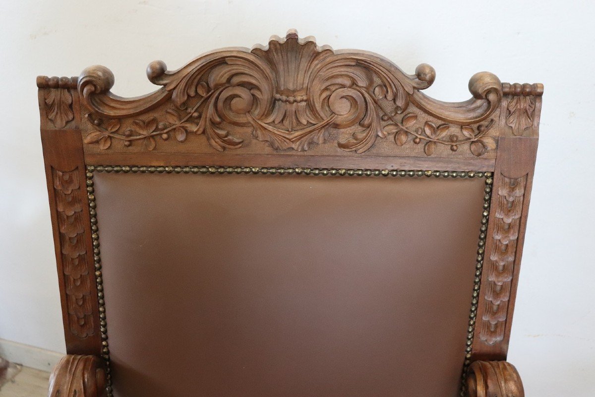 Sedie a trono in legno di noce intagliato, fine XIX secolo, set di 2-photo-4