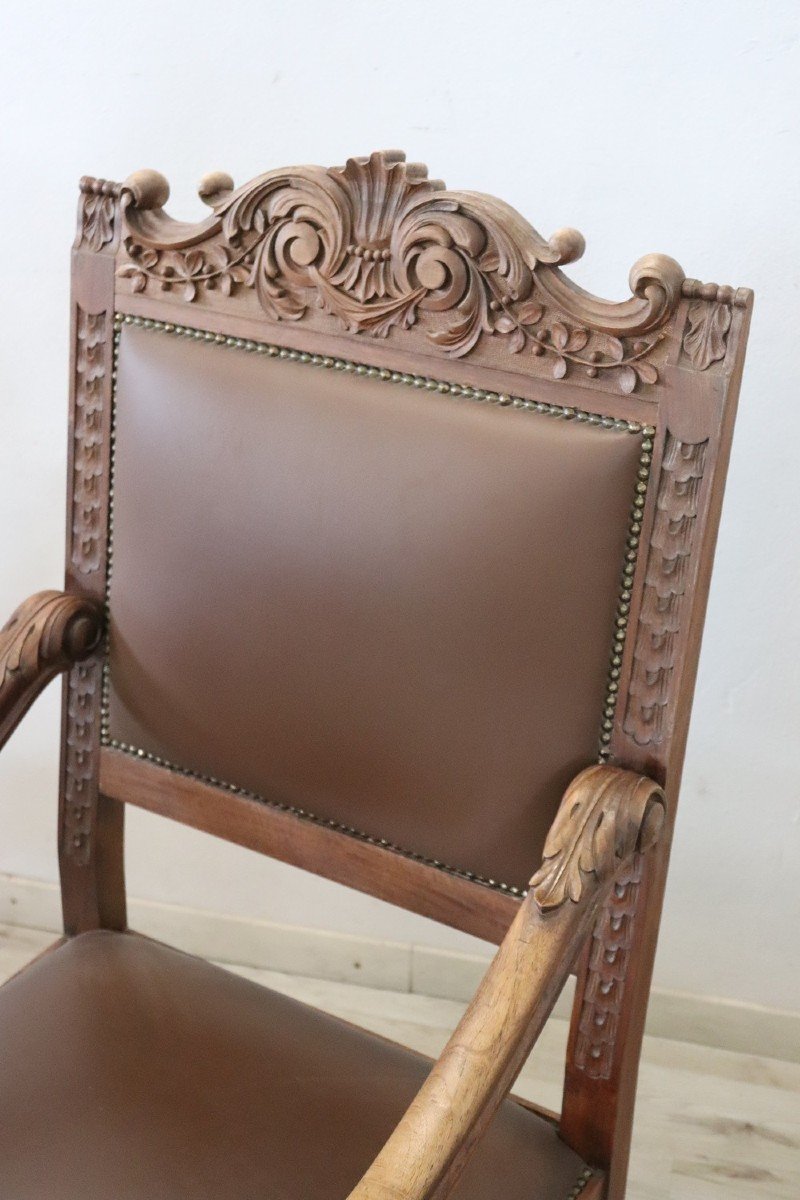 Sedie a trono in legno di noce intagliato, fine XIX secolo, set di 2-photo-2