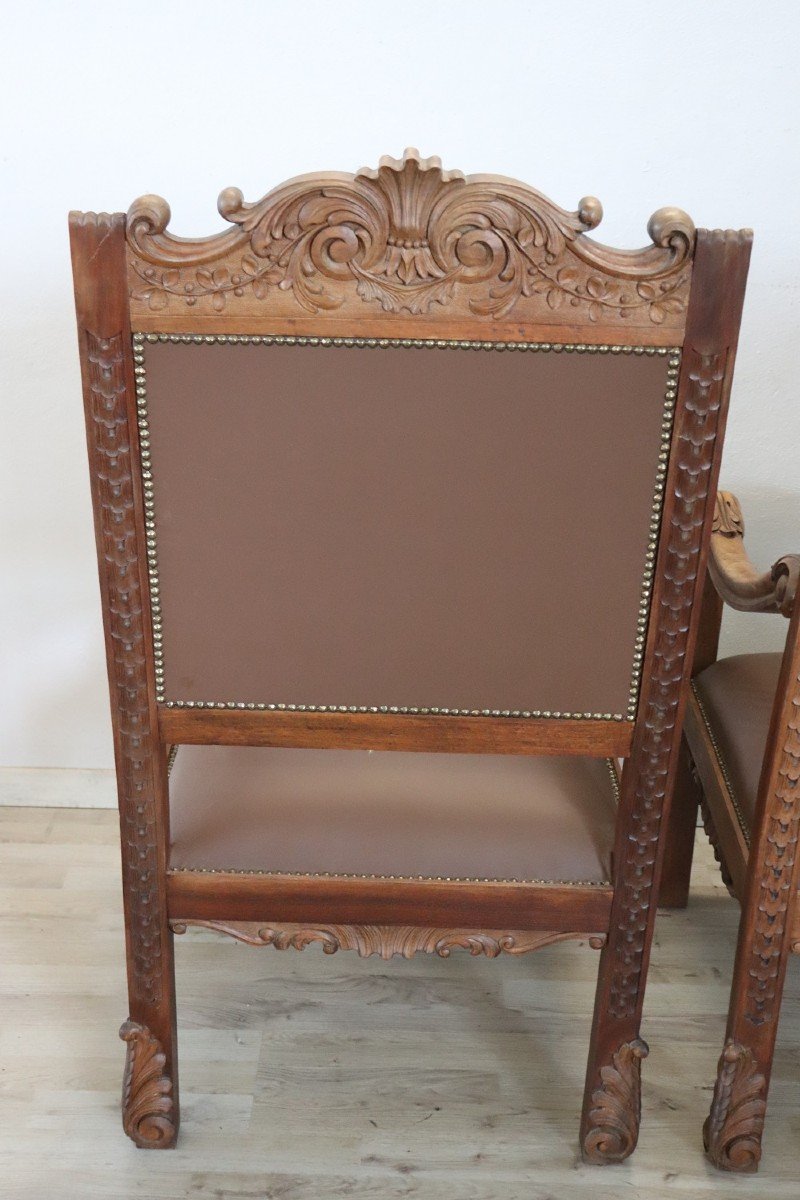 Sedie a trono in legno di noce intagliato, fine XIX secolo, set di 2-photo-7