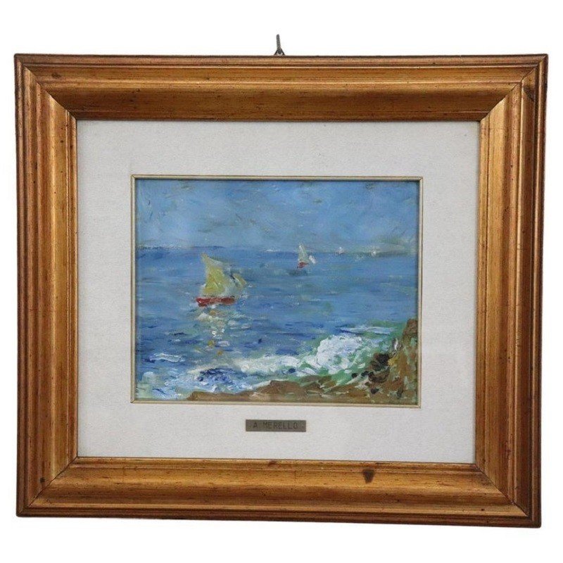 Amedeo Merello, Paesaggio marino, anni '60, Olio su tela