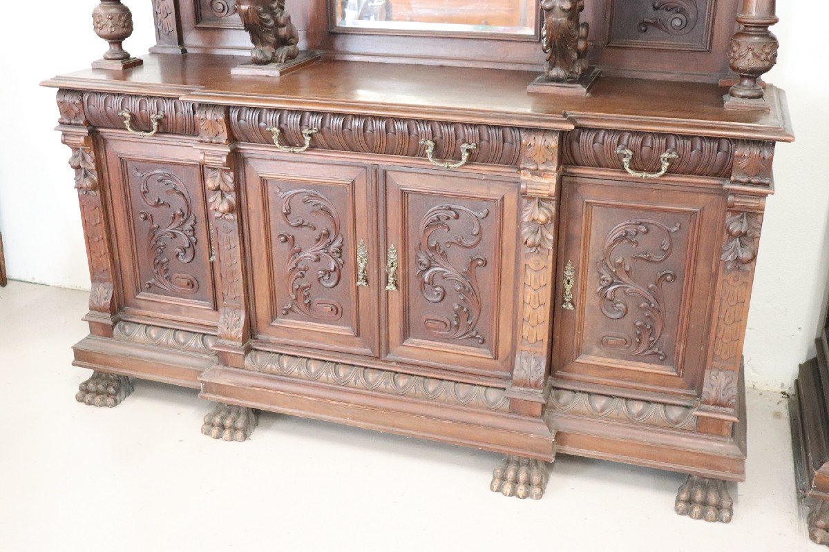 Credenza grande in legno di noce intagliato, XIX secolo-photo-2