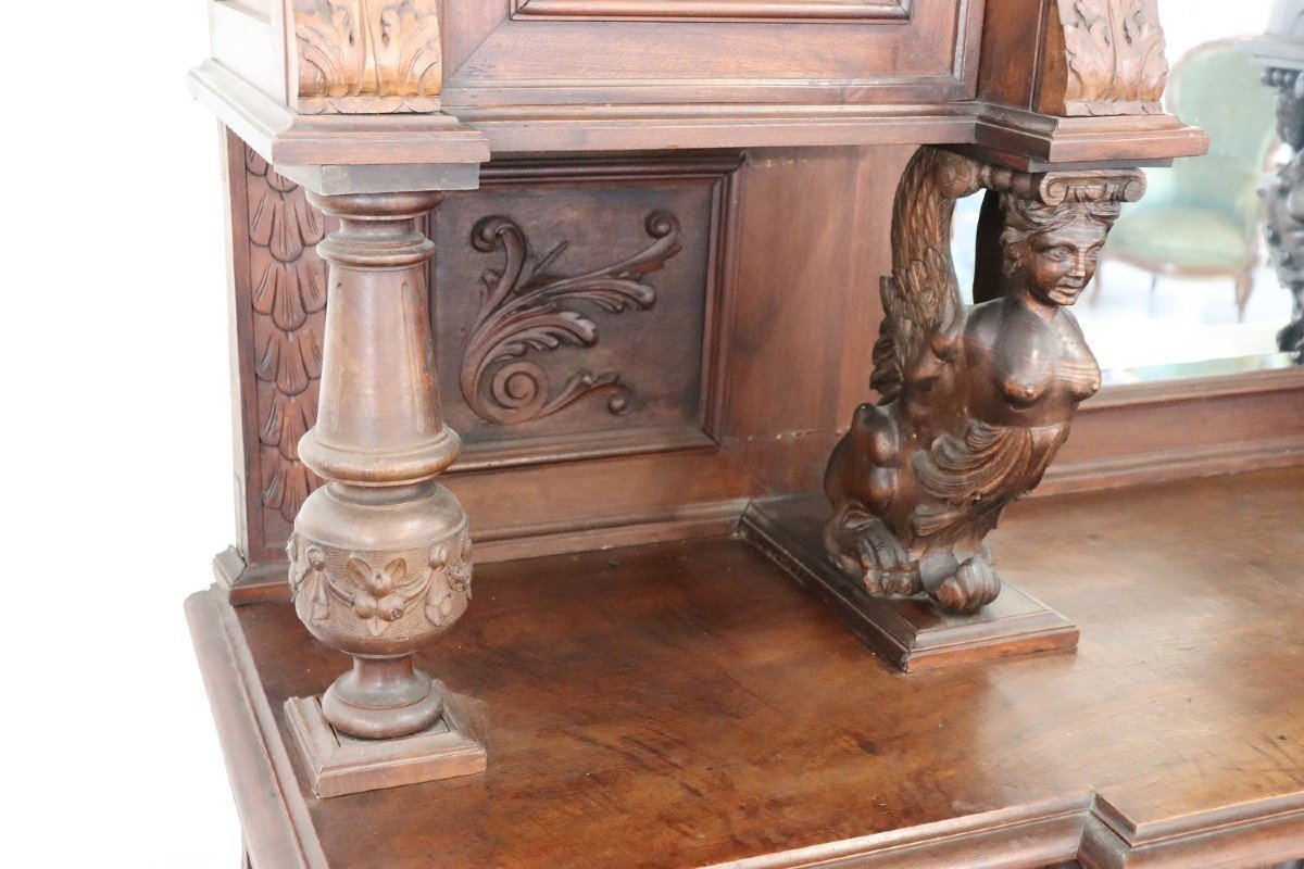 Credenza grande in legno di noce intagliato, XIX secolo-photo-2