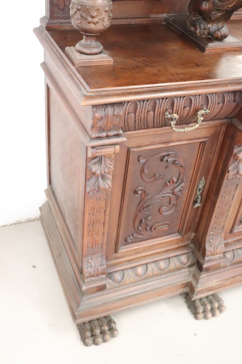 Credenza grande in legno di noce intagliato, XIX secolo-photo-3