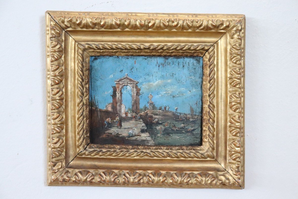 Paesaggio veneziano, XIX secolo, Olio su tavola-photo-2