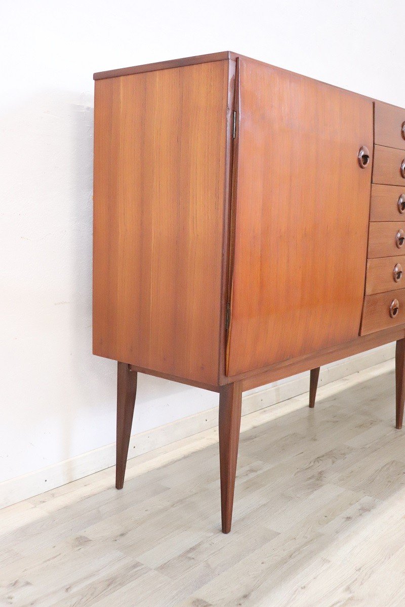 Credenza lunga impiallacciata in teak, anni '60-photo-2