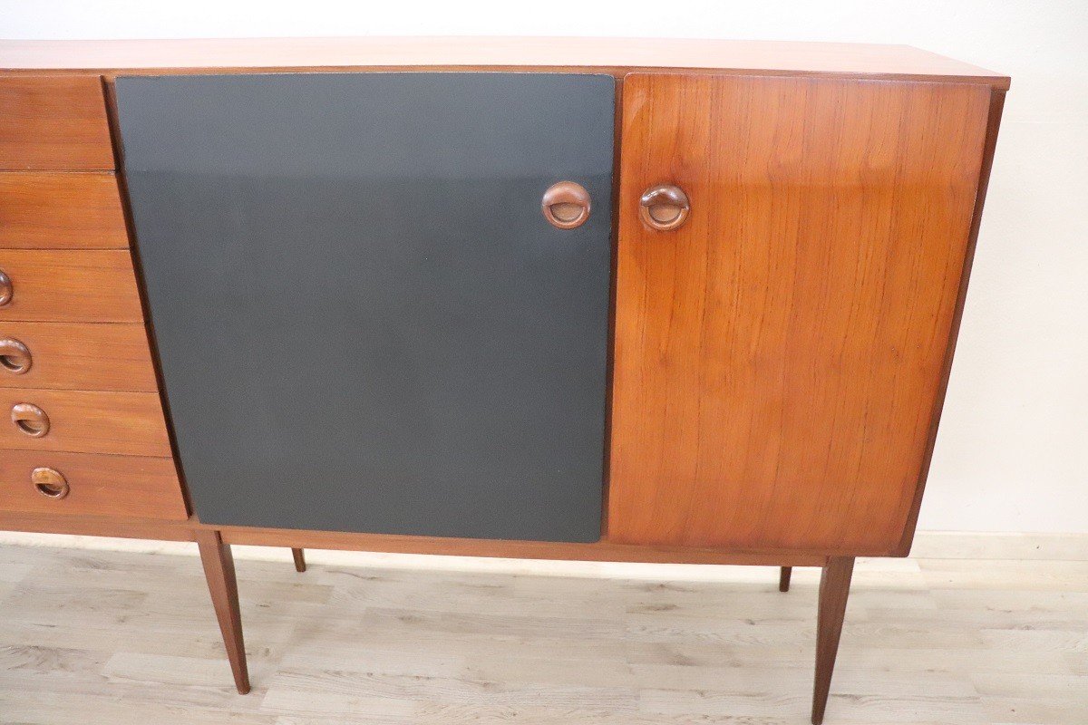 Credenza lunga impiallacciata in teak, anni '60-photo-4