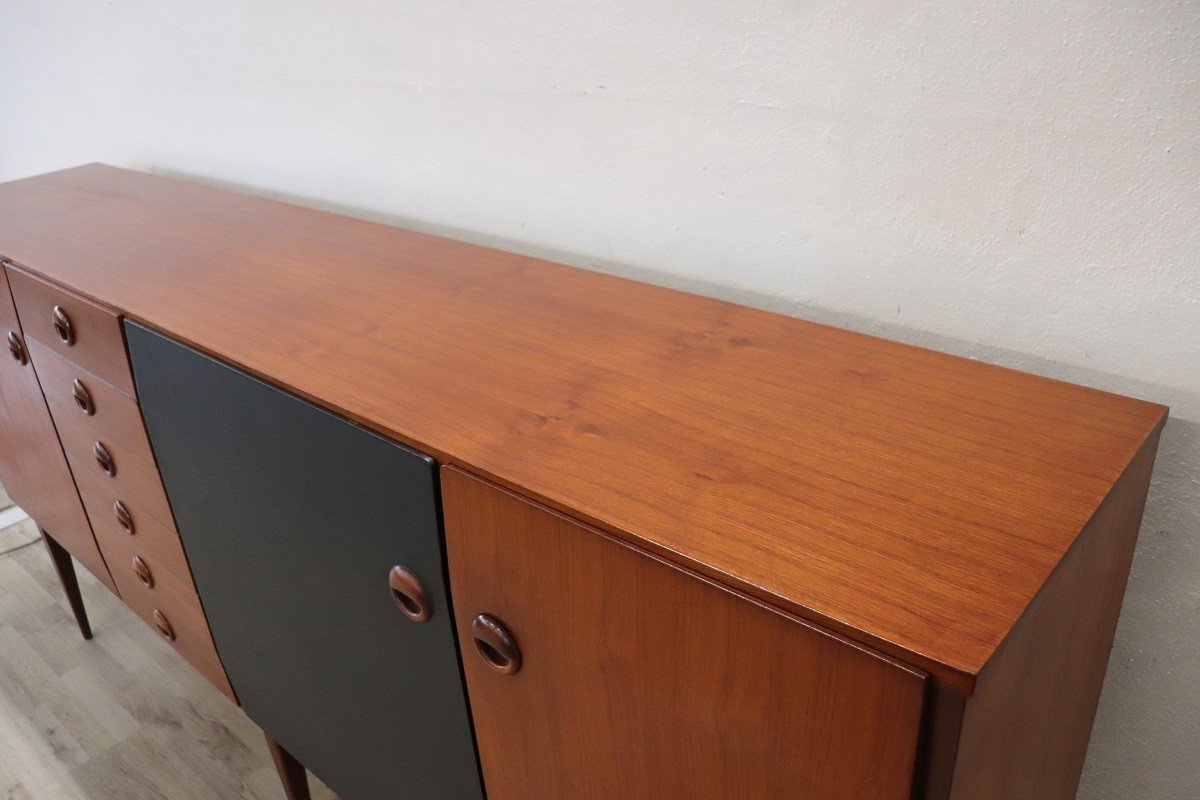 Credenza lunga impiallacciata in teak, anni '60-photo-8