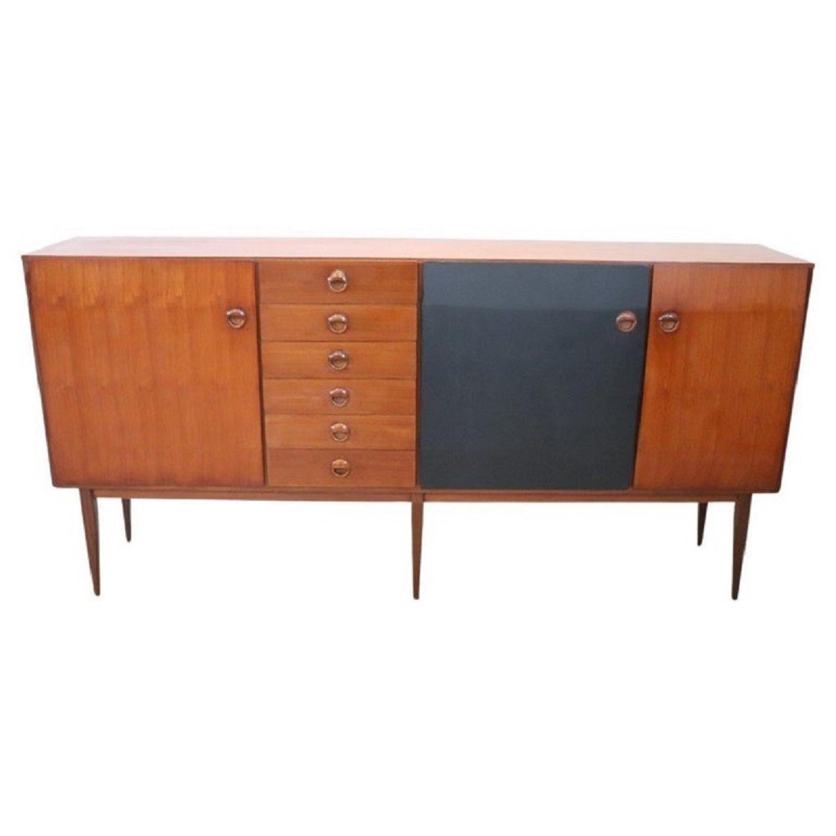 Credenza lunga impiallacciata in teak, anni '60