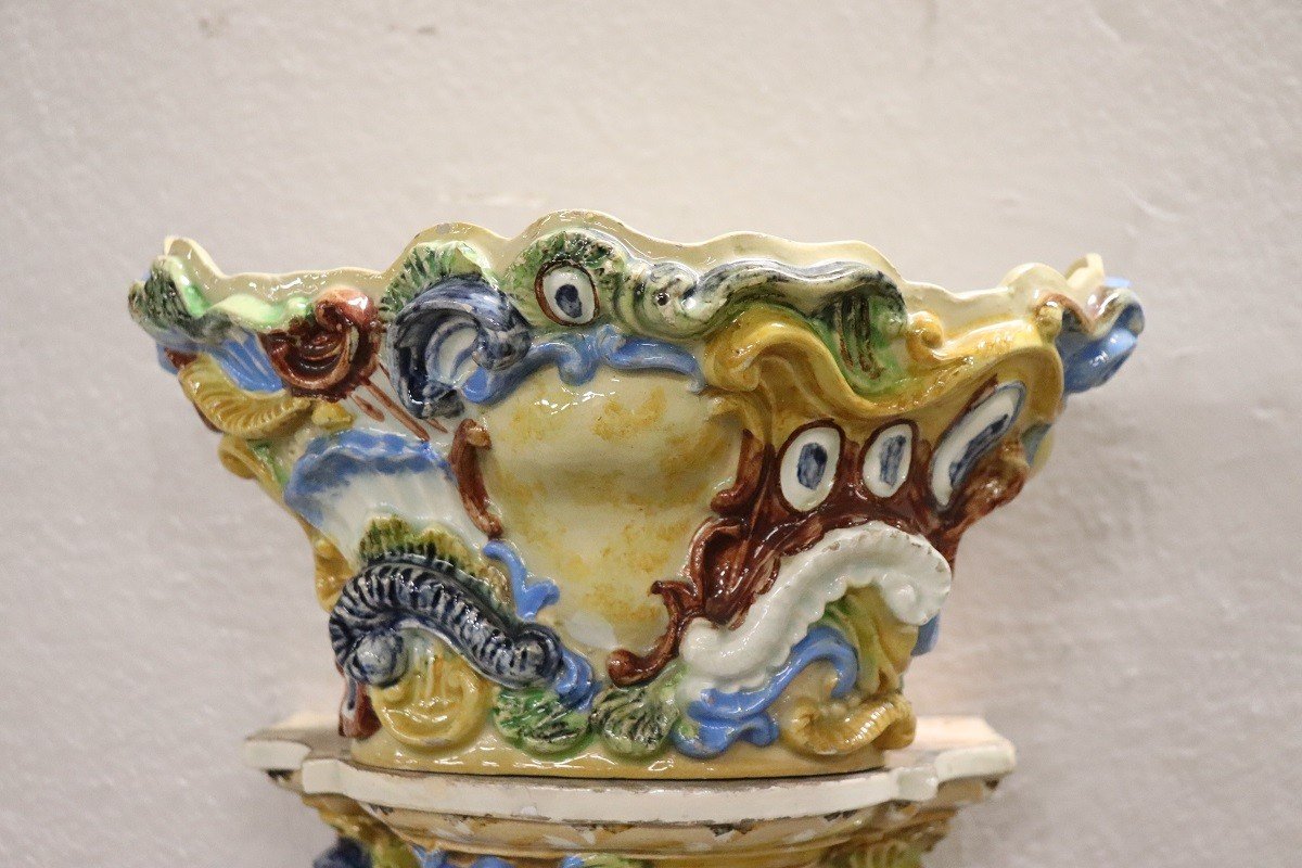 mensole con vaso in maiolica secolo XIX-photo-3