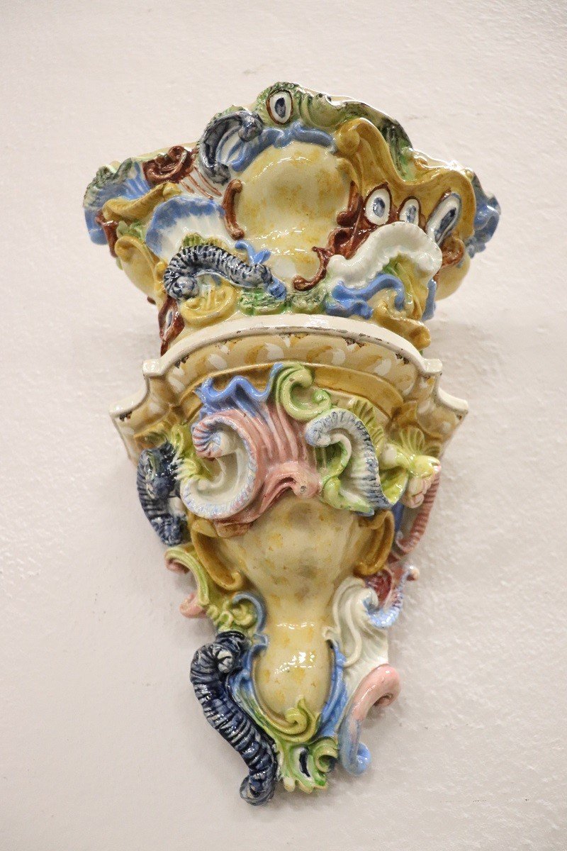 mensole con vaso in maiolica secolo XIX-photo-4