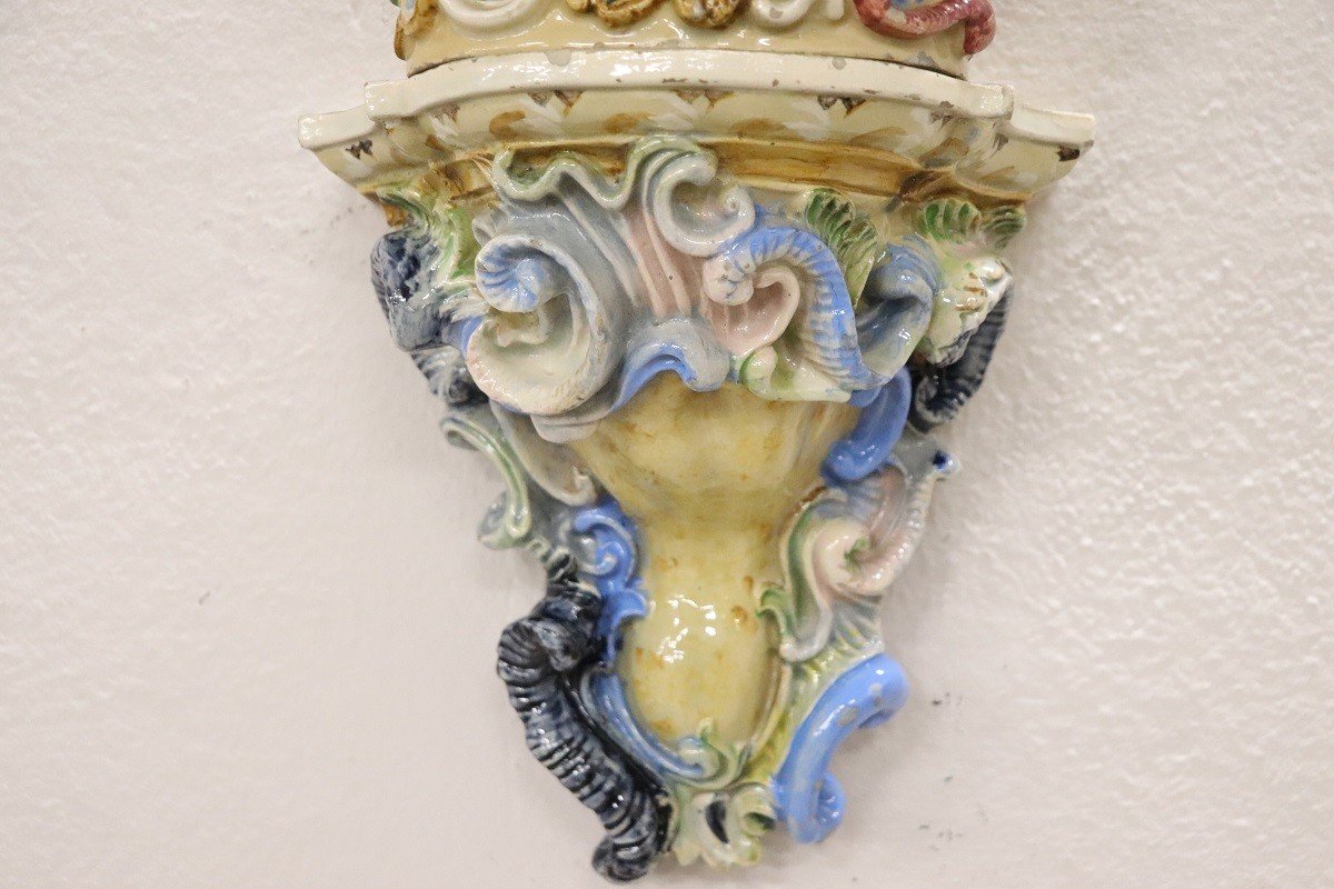 mensole con vaso in maiolica secolo XIX-photo-2