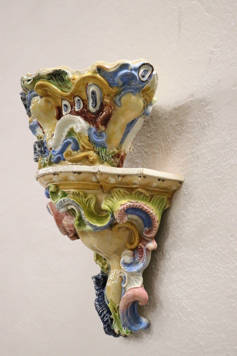 mensole con vaso in maiolica secolo XIX-photo-4
