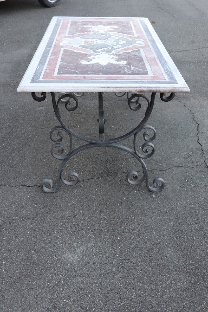 Tavolo da giardino in ferro con piano in marmo, anni '80-photo-2