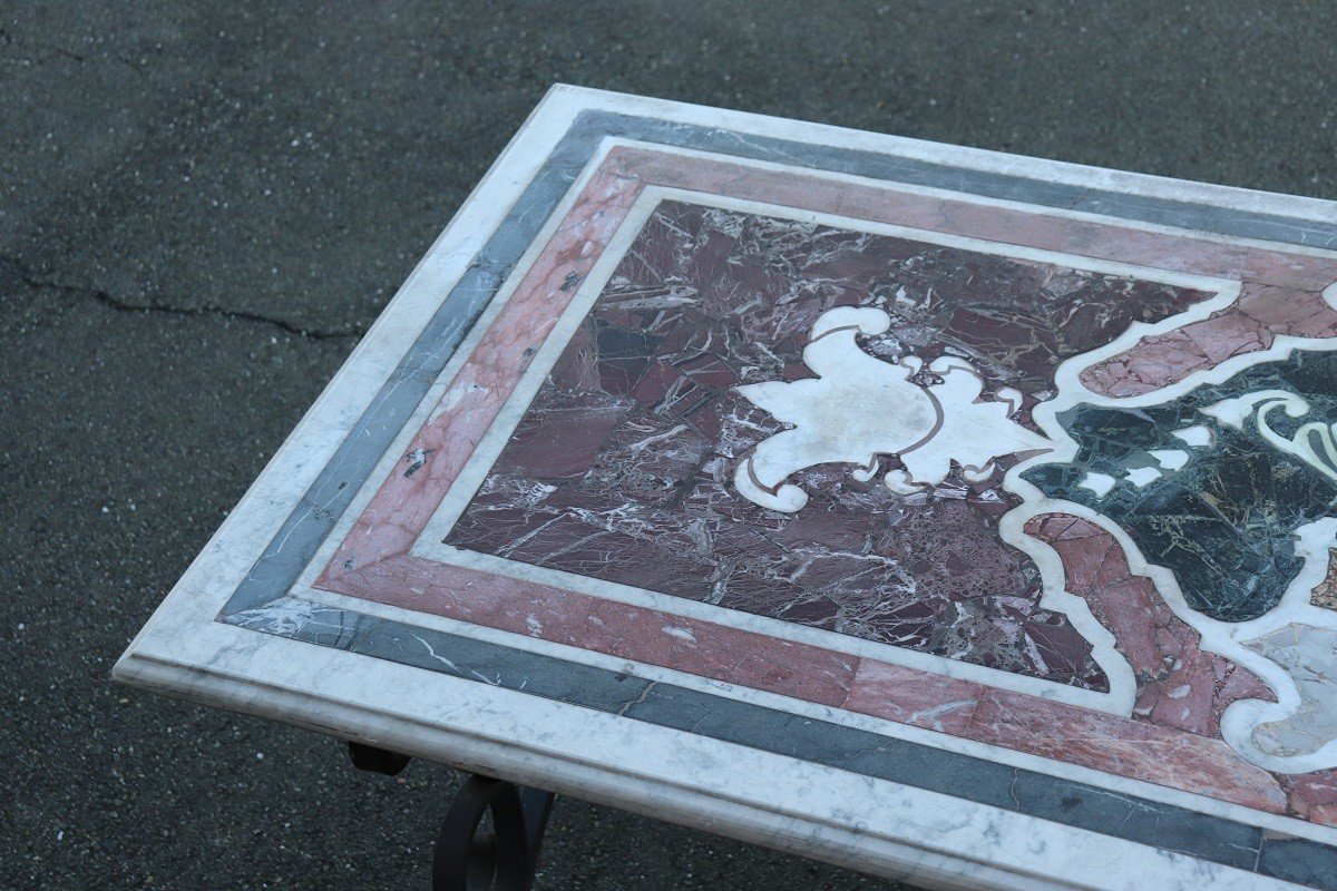 Tavolo da giardino in ferro con piano in marmo, anni '80-photo-1