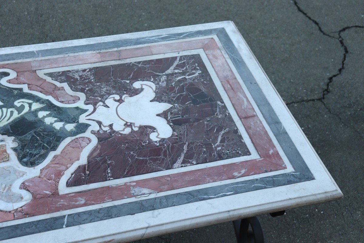 Tavolo da giardino in ferro con piano in marmo, anni '80-photo-2