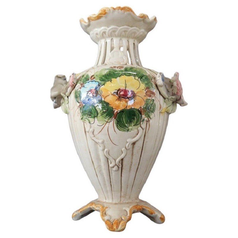Vaso in ceramica dipinto a mano di Bassano, anni '90