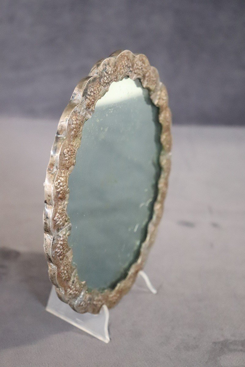 Specchio a mano con cornice argentata, fine XIX secolo-photo-1