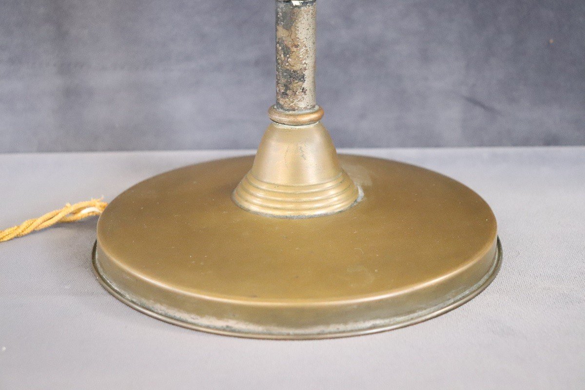 Lampada da tavolo vintage in ottone e vetro, anni '30-photo-3