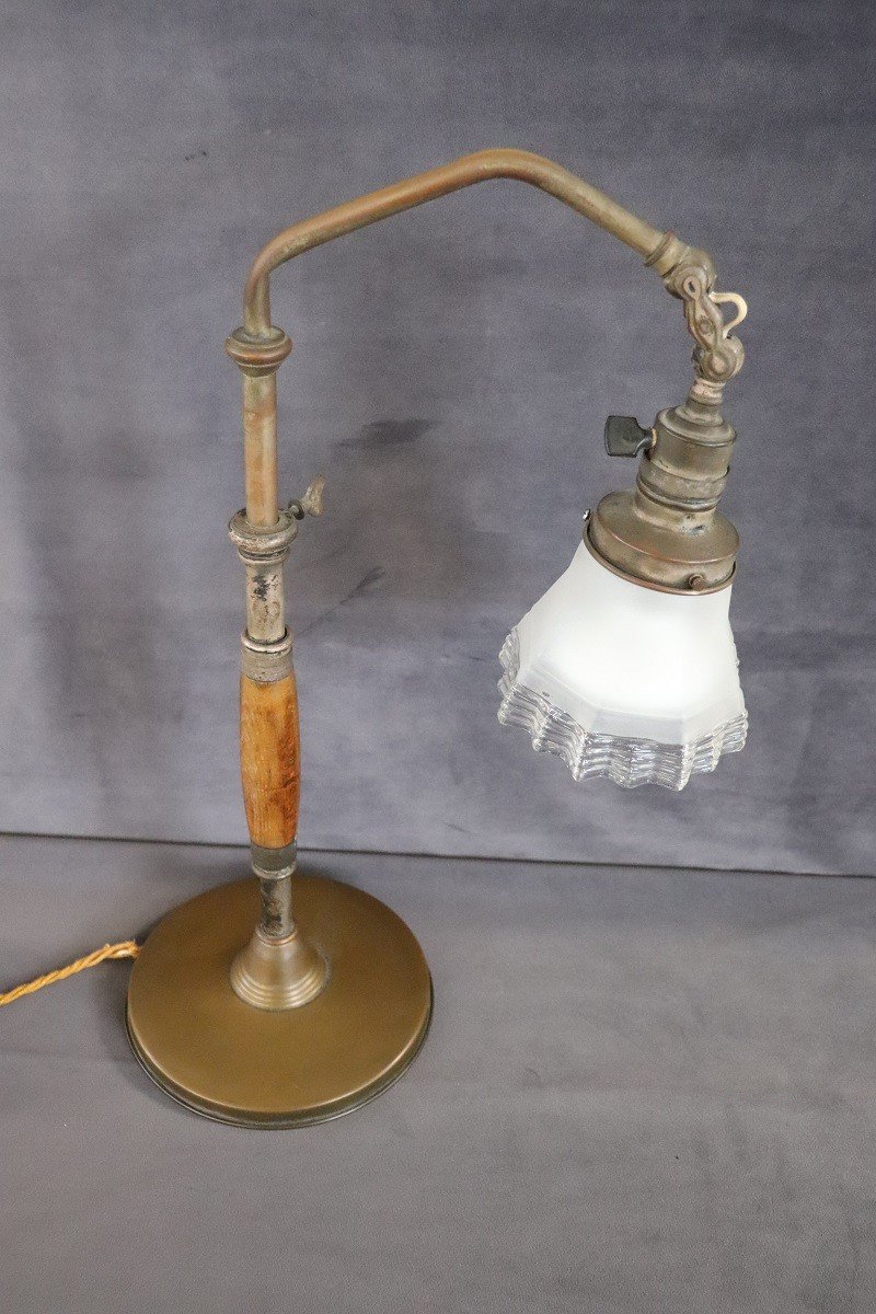 Lampada da tavolo vintage in ottone e vetro, anni '30-photo-5