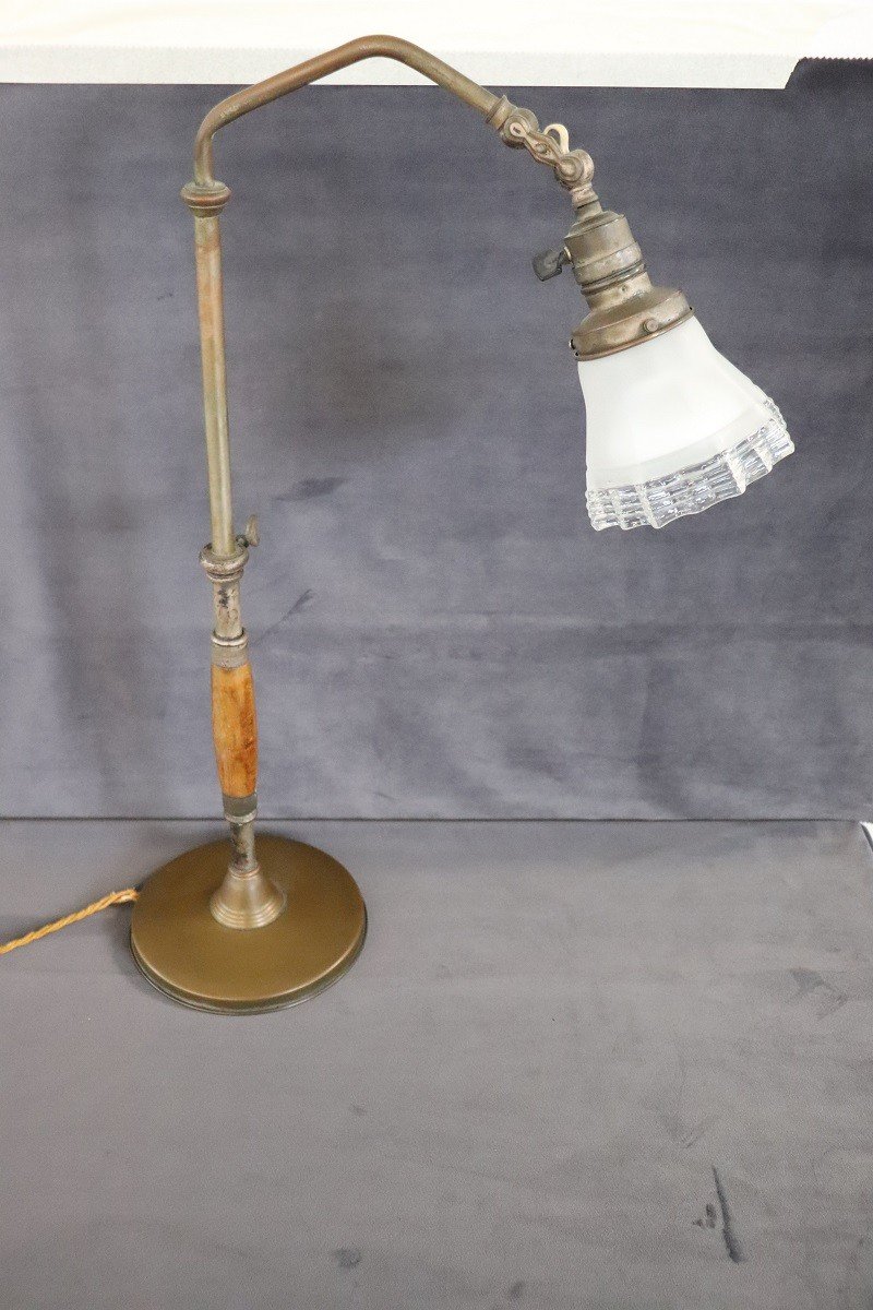 Lampada da tavolo vintage in ottone e vetro, anni '30-photo-6
