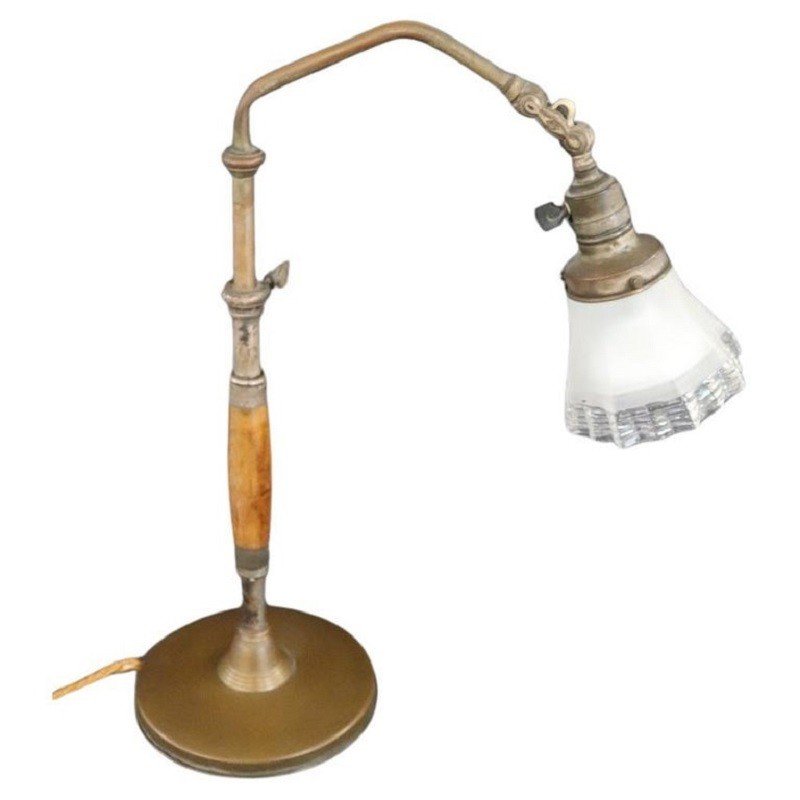 Lampada da tavolo vintage in ottone e vetro, anni '30